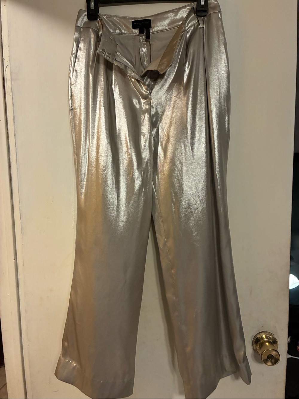Donna Karan Metallic Silver Wide-Leg Trousers